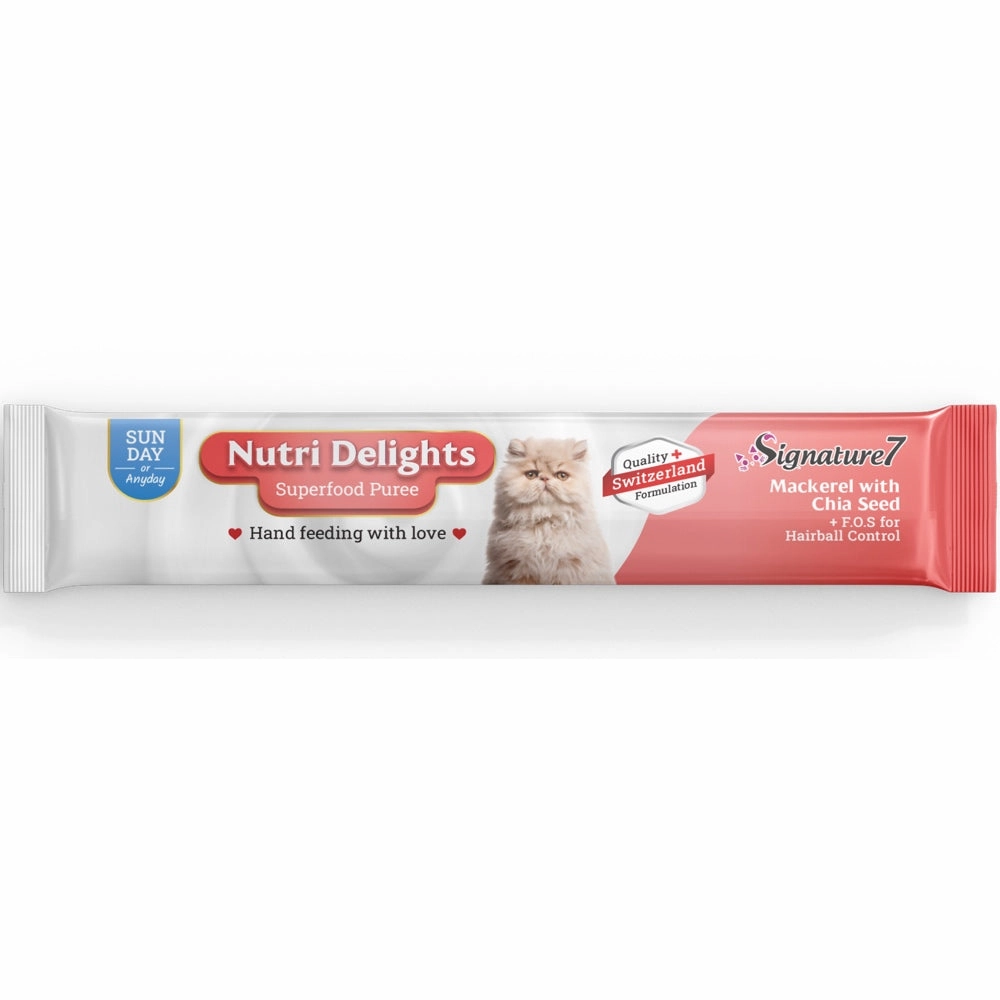 '3 FOR $9': Signature7 Nutri Delights Superfood Mackerel With Chia Seed & FOS (Sun) Puree Cat Treats 60g
