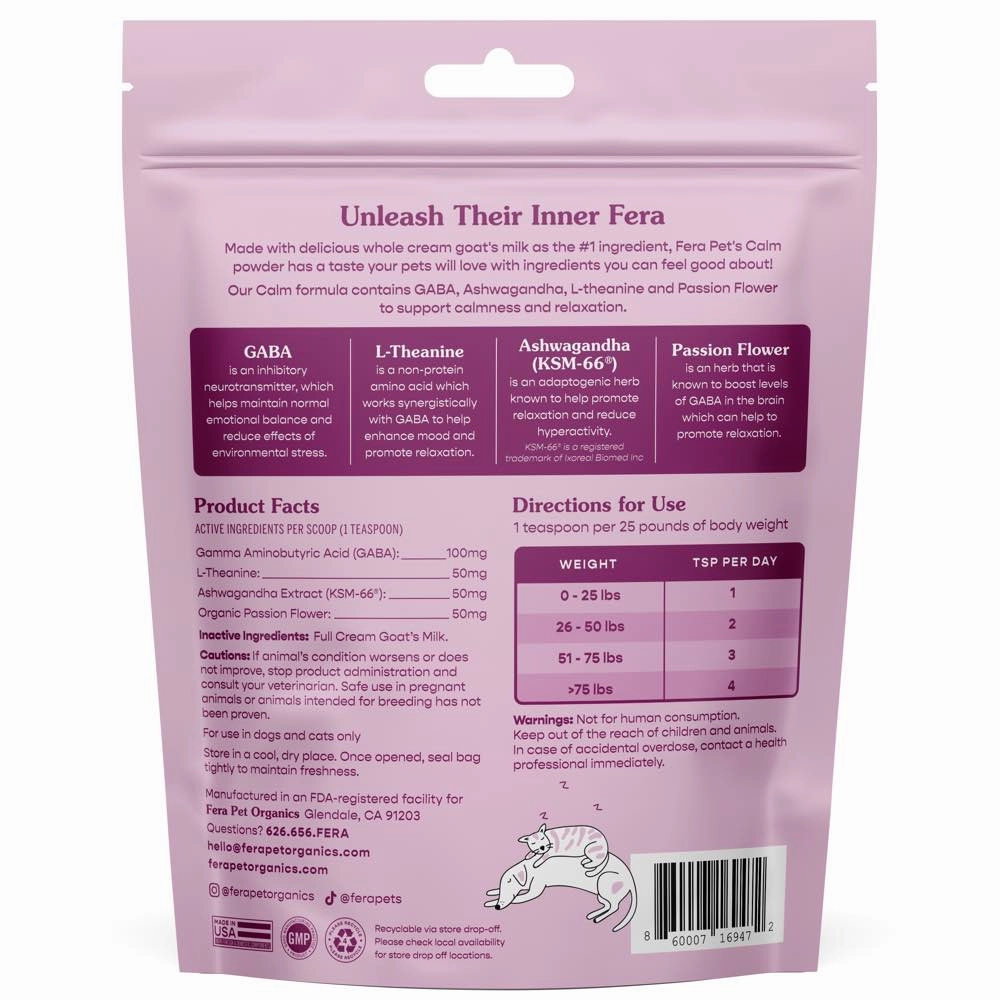 $5 OFF (Exp Sep 25): Fera Pets Calm Goat Milk Supplement Powder For Cats & Dogs 6.34oz