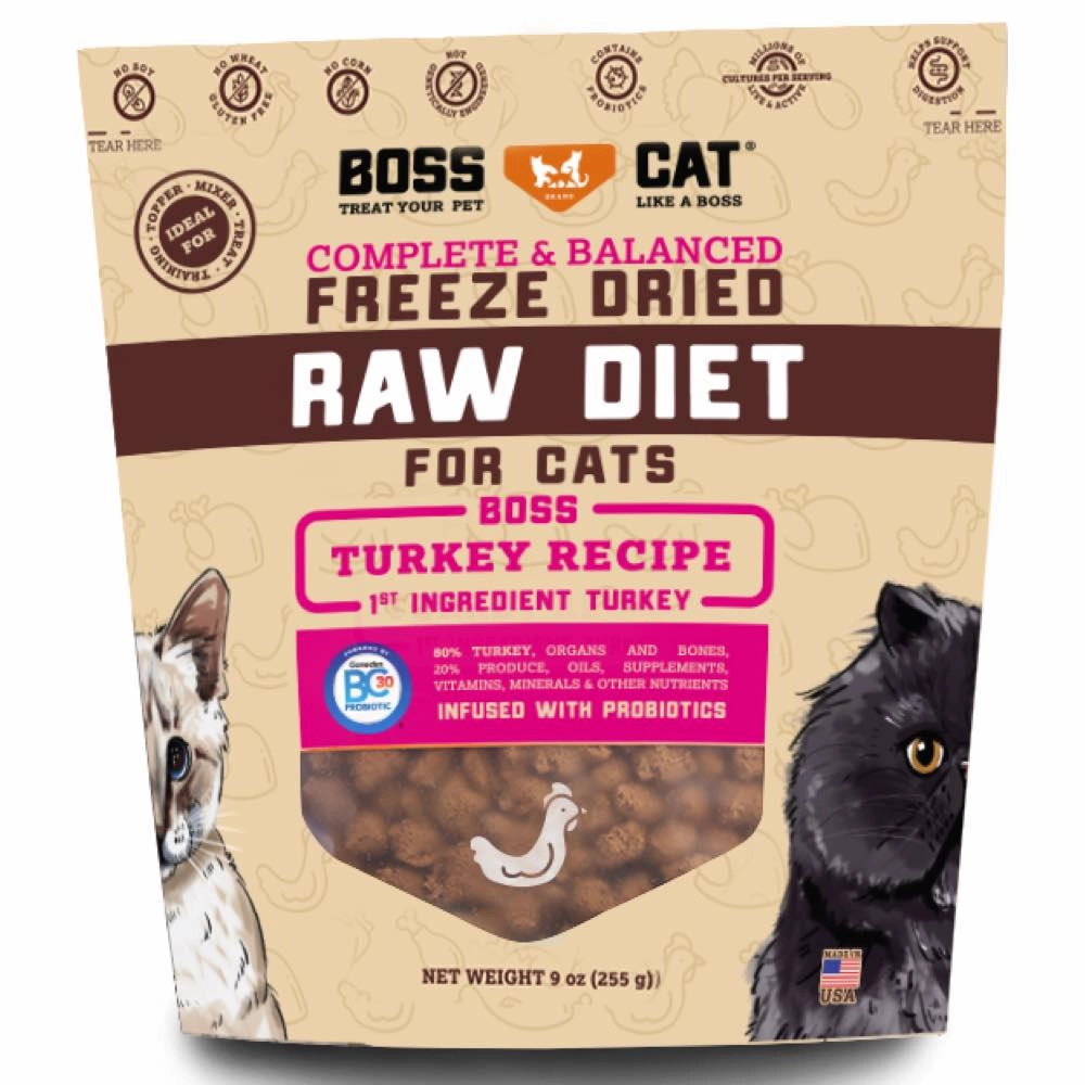 '80% OFF (Exp 16May25)': Boss Cat Turkey Grain-Free Freeze-Dried Raw Cat Food 9oz