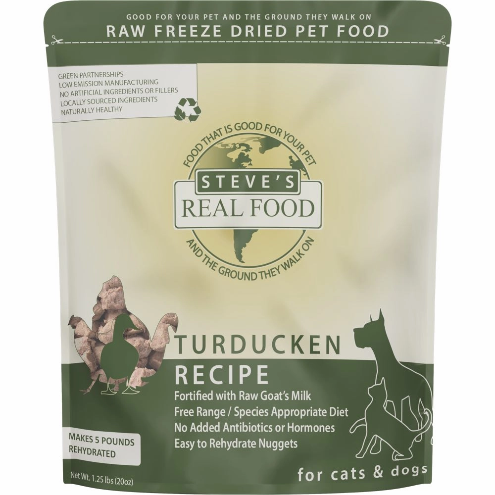'BUNDLE DEAL FREE FD TREATS': Steve's Real Food Turducken Grain-Free Freeze-Dried Raw Food For Cats & Dogs 20oz