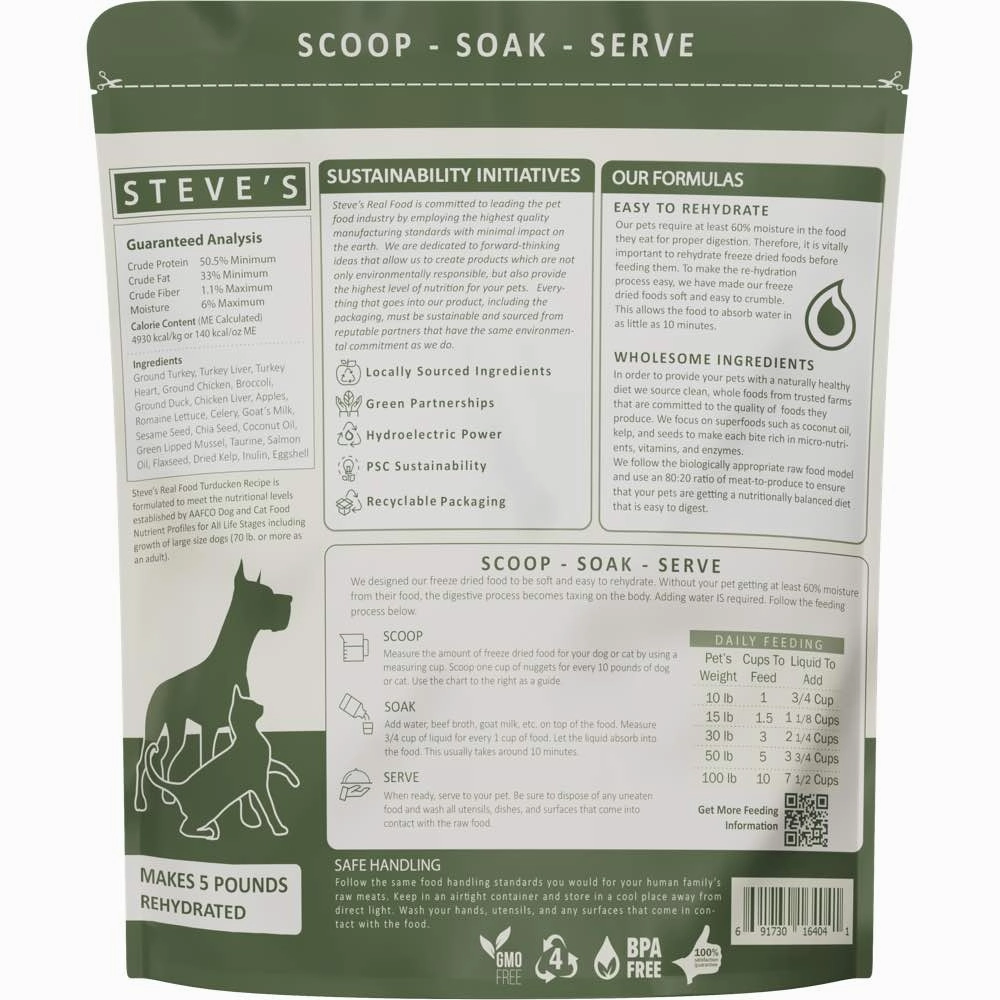 'BUNDLE DEAL FREE FD TREATS': Steve's Real Food Turducken Grain-Free Freeze-Dried Raw Food For Cats & Dogs 20oz