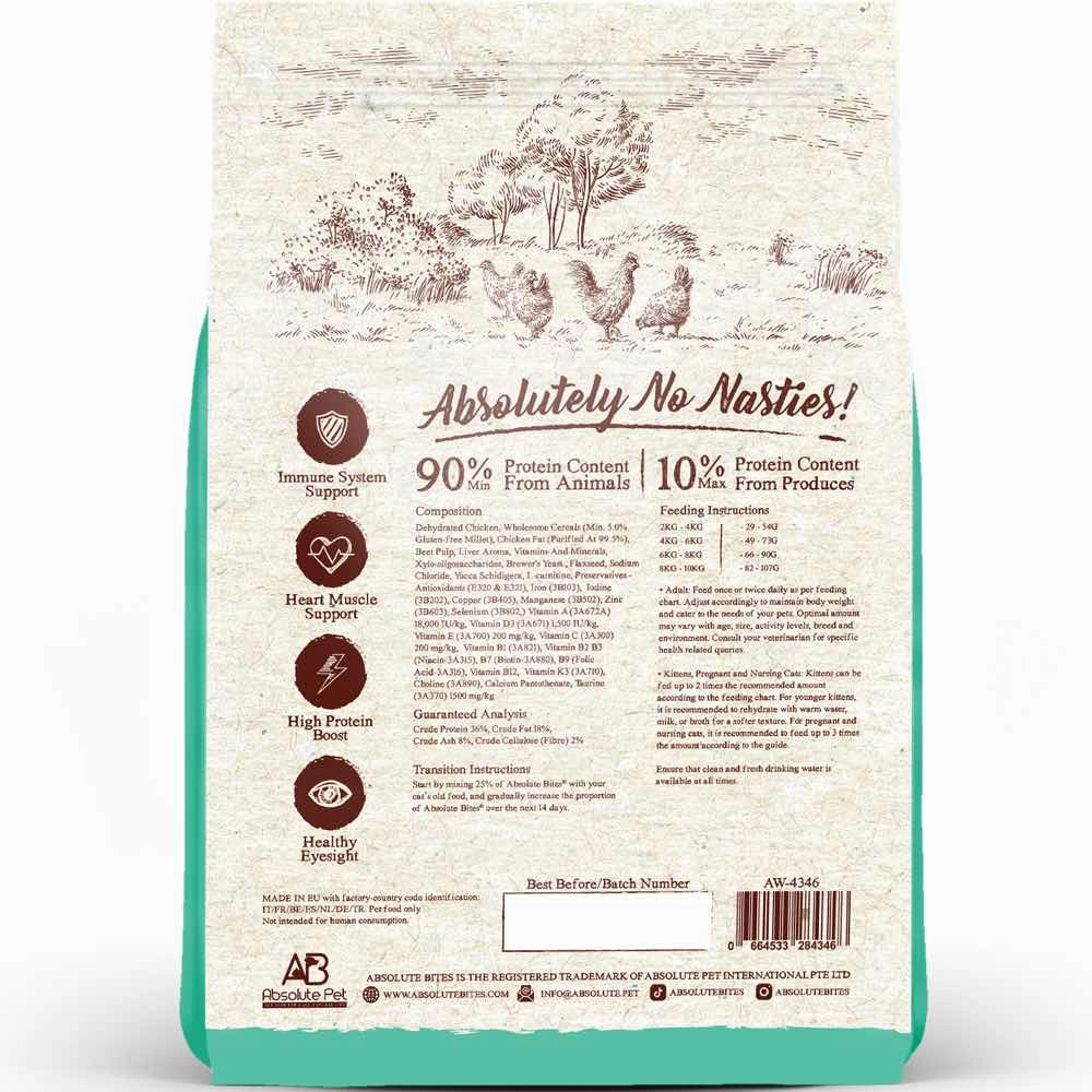 'BUNDLE DEAL/FREE TREAT': Absolute Bites Wild Age Chicken Dry Cat Food