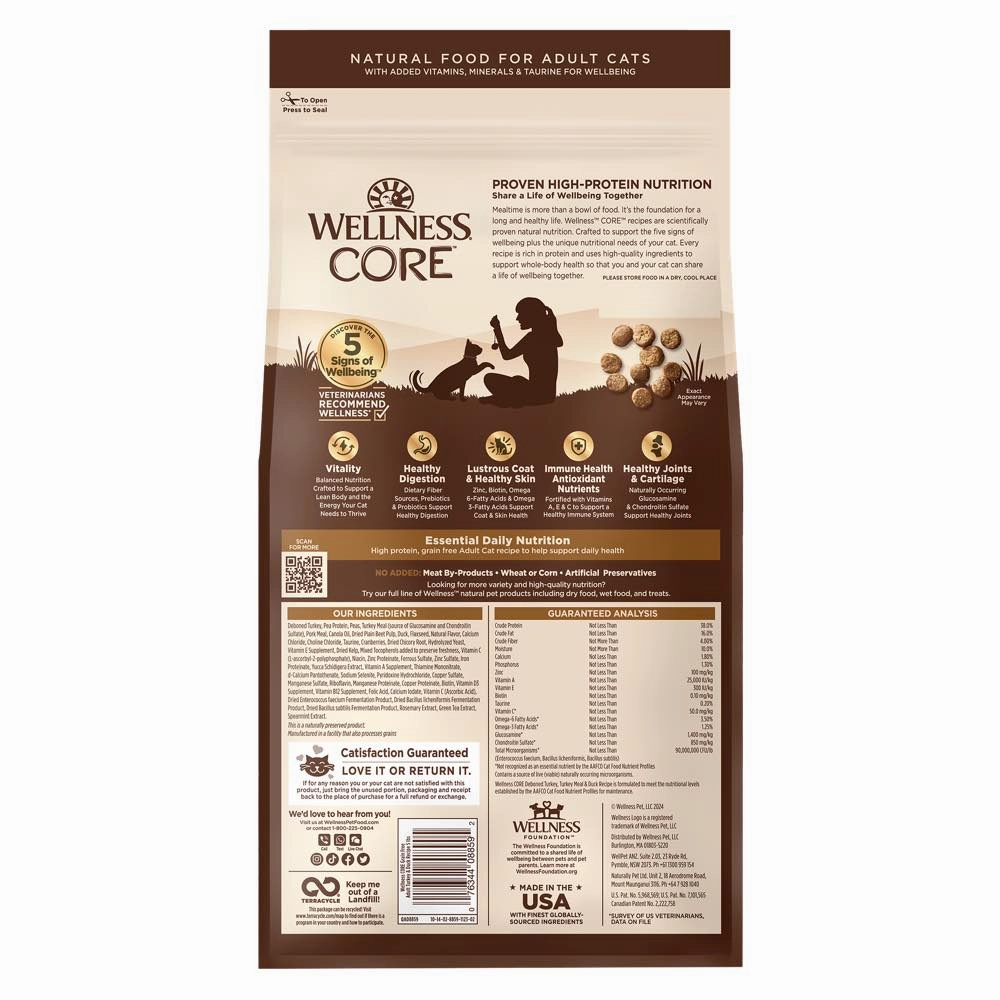 'FREE TREATS': Wellness CORE Adult Turkey, Turkey Meal & Duck Grain-Free Dry Cat Food