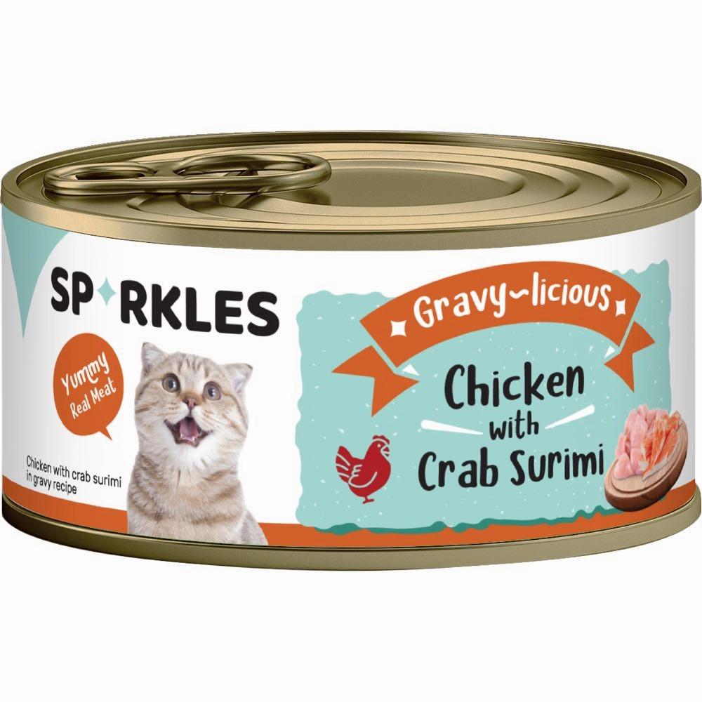 'FREE TREATS w 24cans': Sparkles Gravy-licious Chicken With Crab Surimi Canned Cat Food 80g x 24