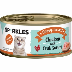 'FREE TREATS w 24cans': Sparkles Gravy-licious Chicken With Crab Surimi Canned Cat Food 80g x 24