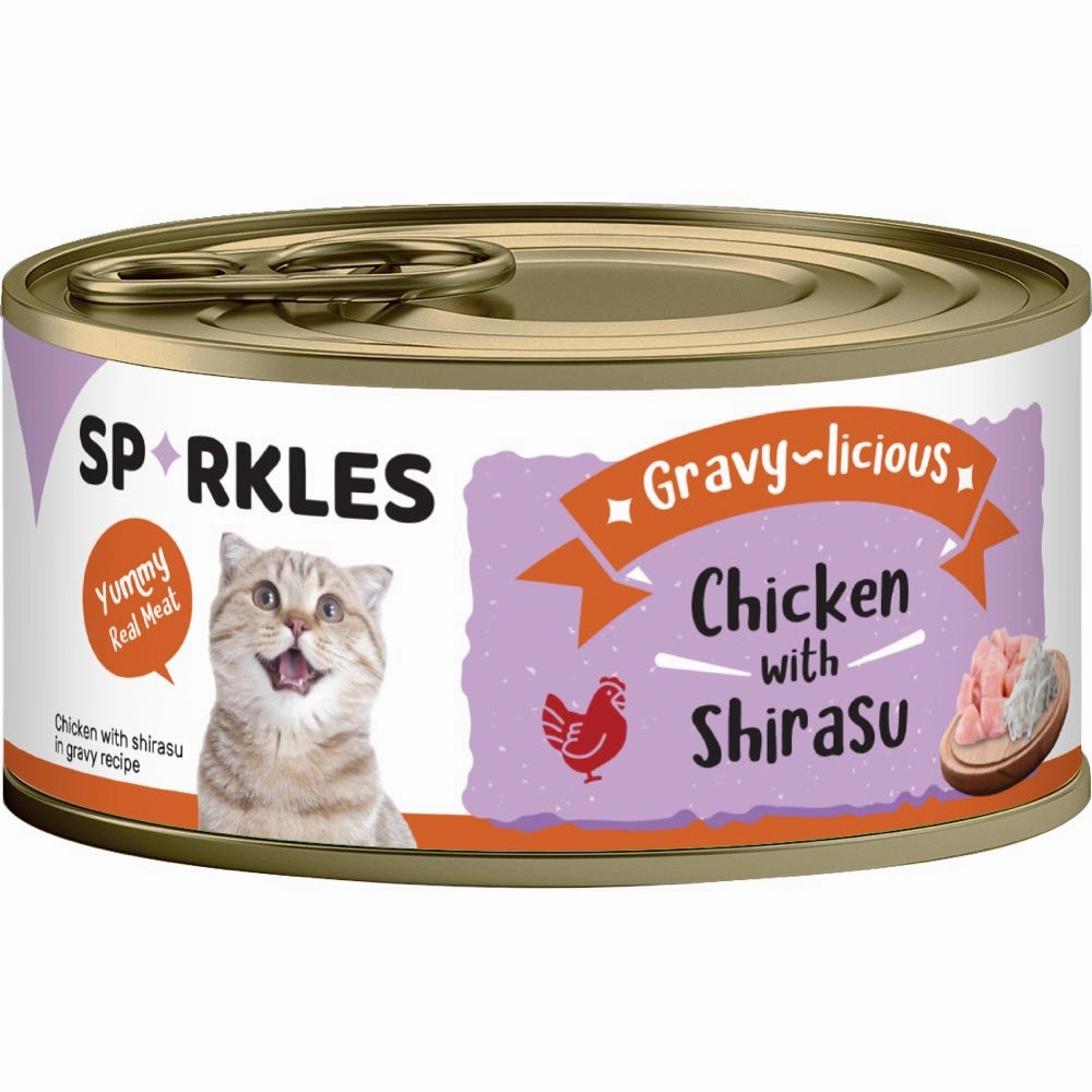 'FREE TREATS w 24cans': Sparkles Gravy-licious Chicken With Shirasu Canned Cat Food 80g x 24