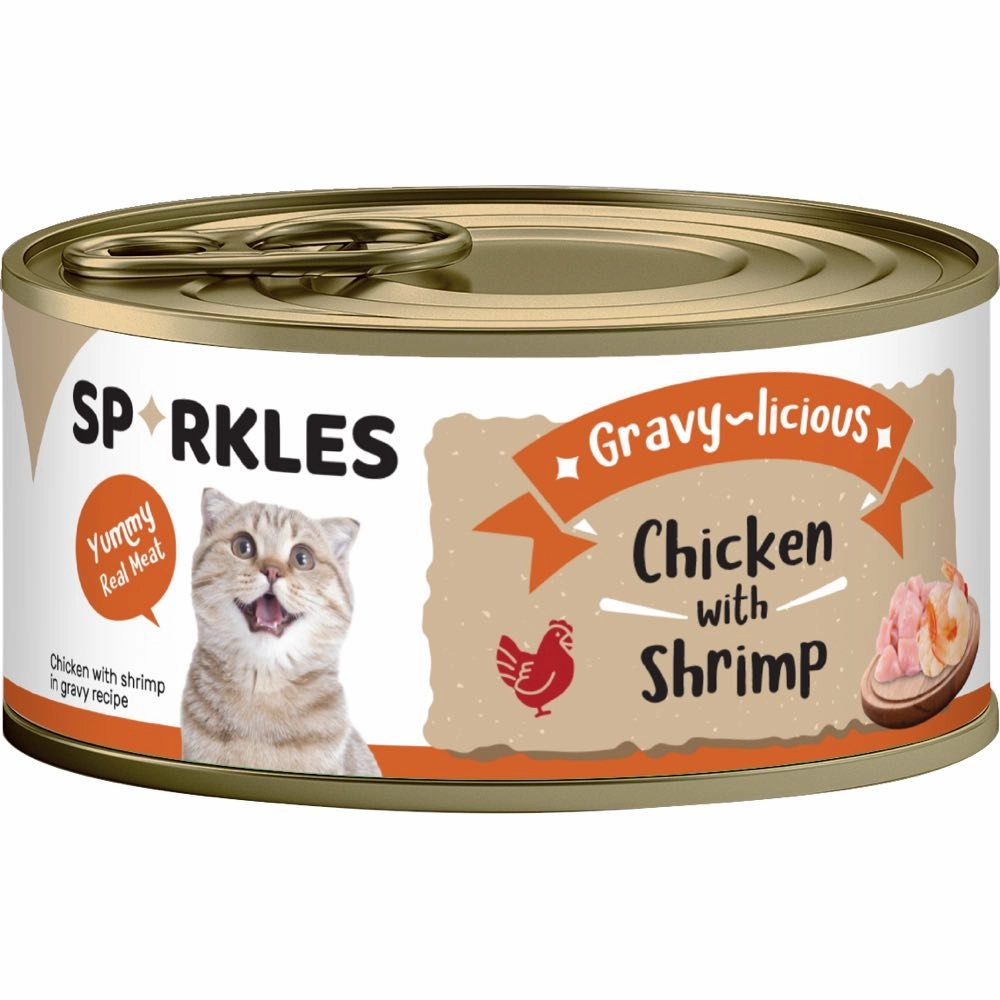 'FREE TREATS w 24cans': Sparkles Gravy-licious Chicken With Shrimp Canned Cat Food 80g x 24