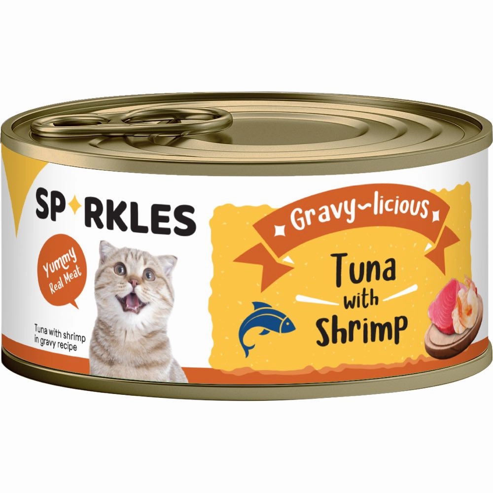 'FREE TREATS w 24cans':Sparkles Gravy-licious Tuna With Shrimp Canned Cat Food 80g x 24