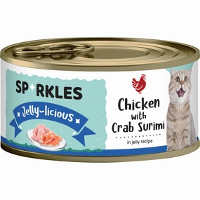 'FREE TREATS w 24cans': Sparkles Jelly-licious Chicken With Crab Surimi Canned Cat Food 80g x 24