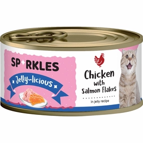 'FREE TREATS w 24cans': Sparkles Jelly-licious Chicken With Salmon Flakes Canned Cat Food 80g x 24