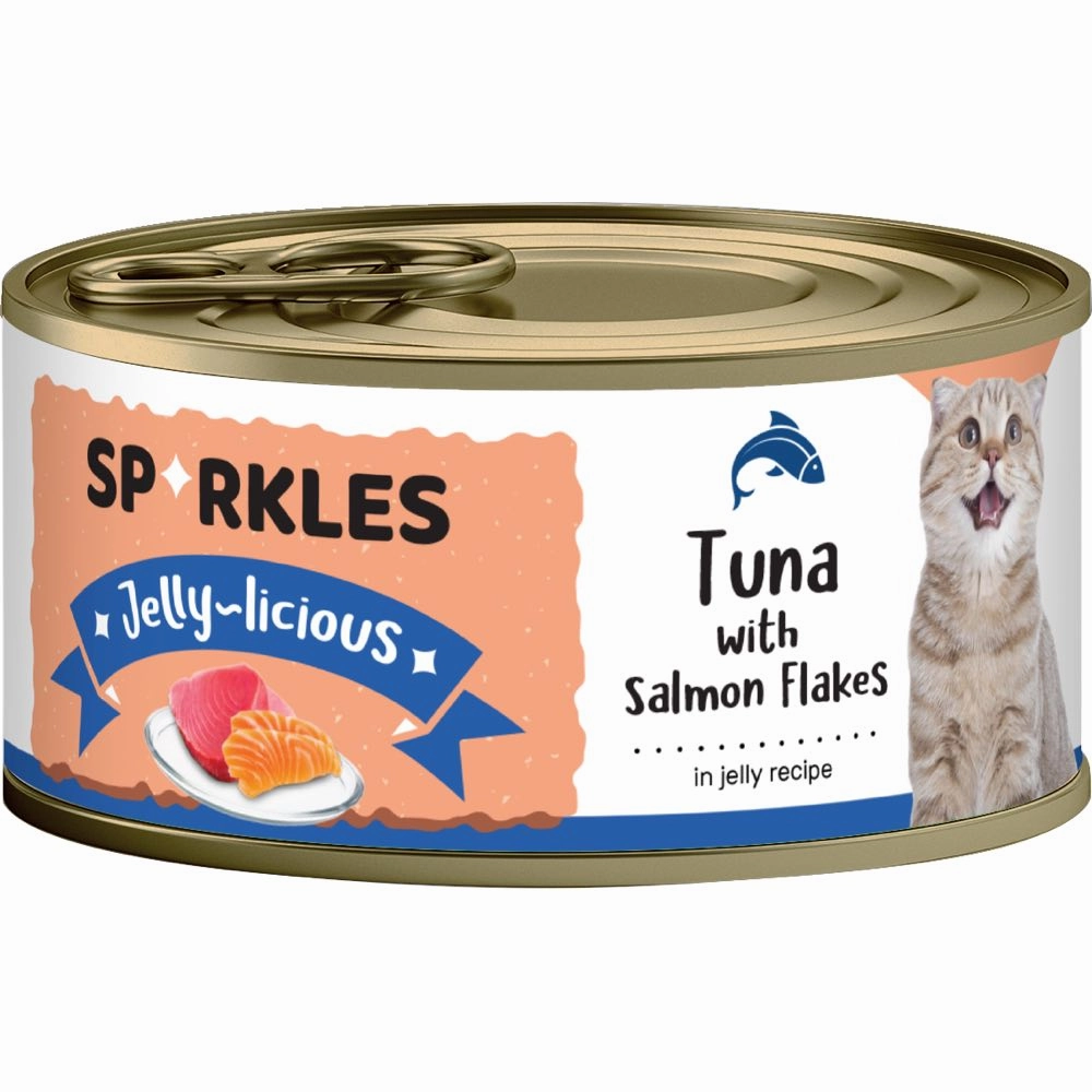 'FREE TREATS w 24cans': Sparkles Jelly-licious Tuna With Salmon Flakes Canned Cat Food 80g x 24
