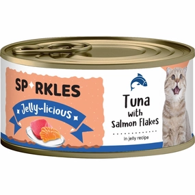 'FREE TREATS w 24cans': Sparkles Jelly-licious Tuna With Salmon Flakes Canned Cat Food 80g x 24