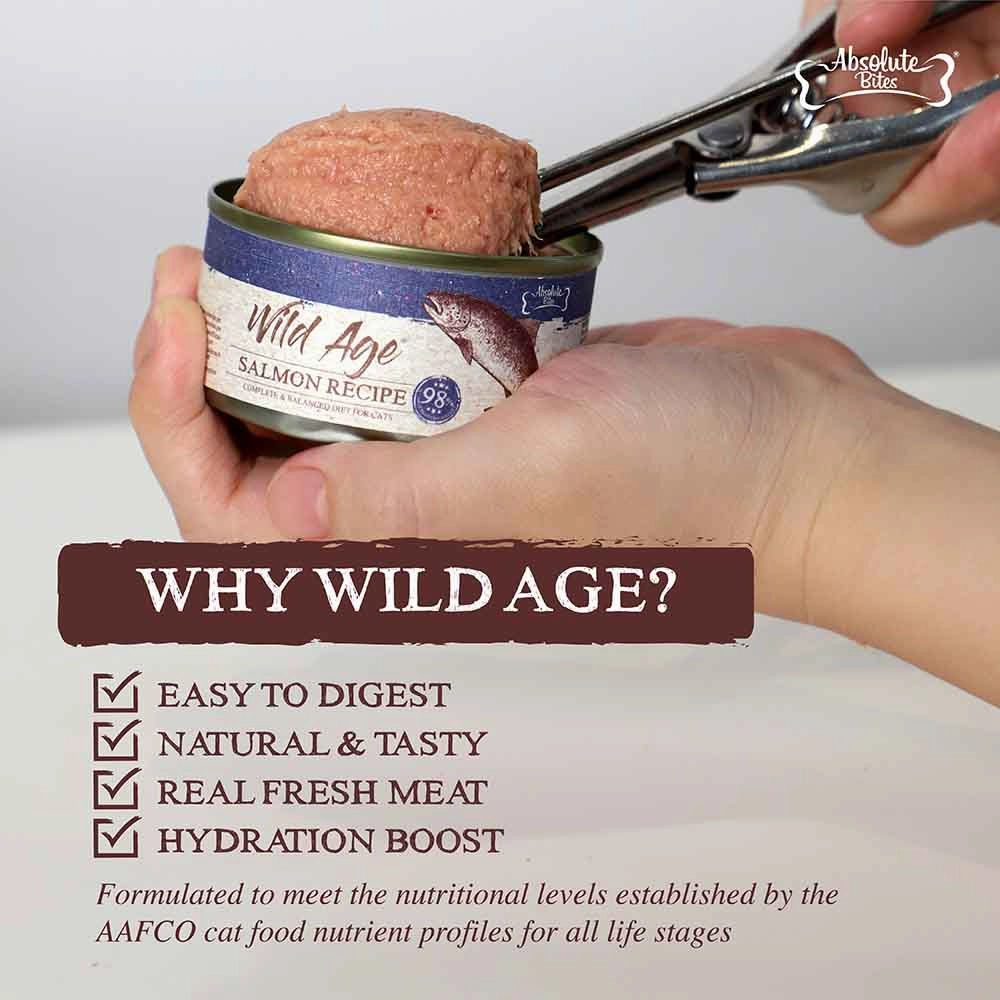 Absolute Bites Wild Age Salmon Complete & Balanced Diet Canned Cat Food 80g - Box of 6