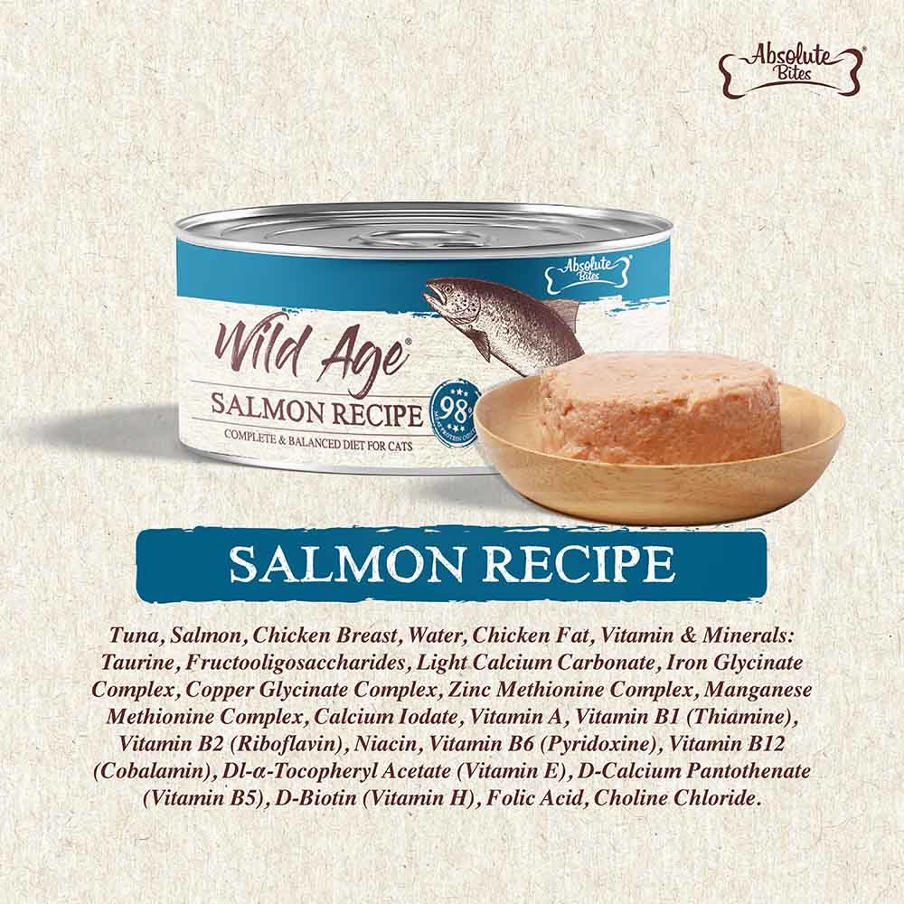 Absolute Bites Wild Age Salmon Complete & Balanced Diet Canned Cat Food 80g - Box of 6