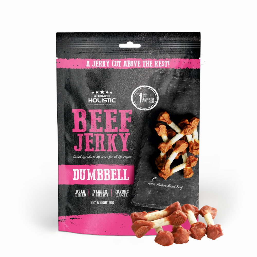 Absolute Holistic Dog Treats Beef Jerky Dumbbell 100g