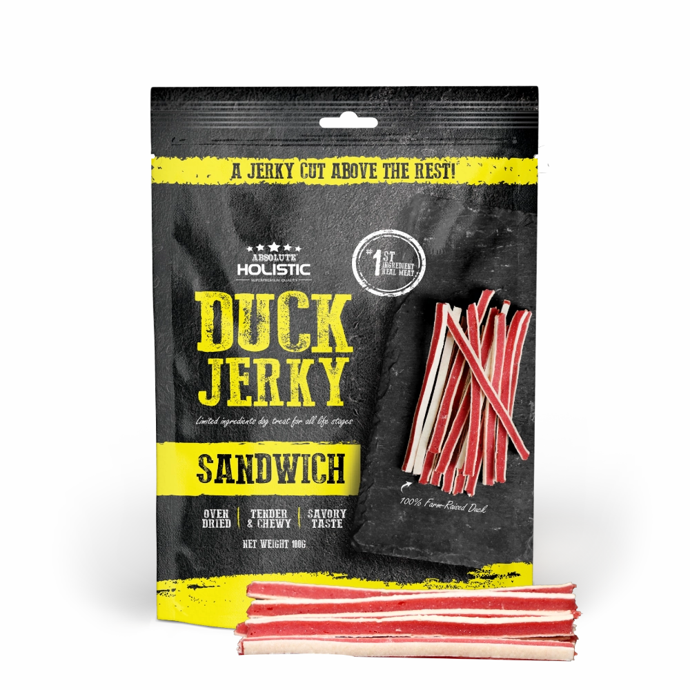 Absolute Holistic Dog Treats Duck Jerky Sandwich 100g