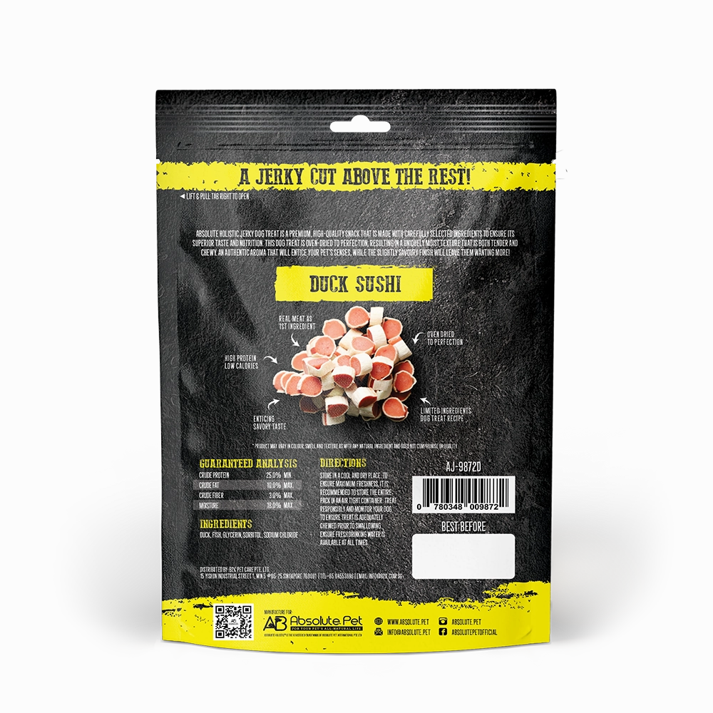 Absolute Holistic Dog Treats Duck Jerky Sushi 100g