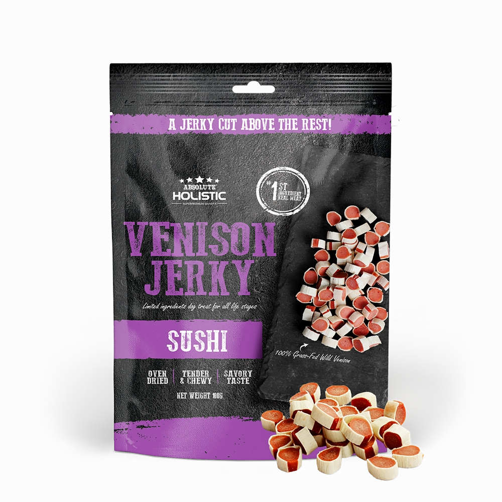 Absolute Holistic Dog Treats Venison Jerky Sushi 100g