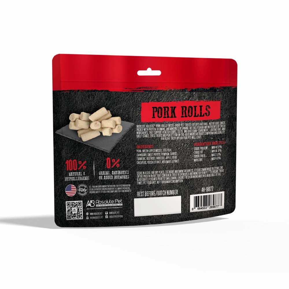 Absolute Holistic Dogs & Cats Freeze Dried Raw Treats Pork Rolls 60g