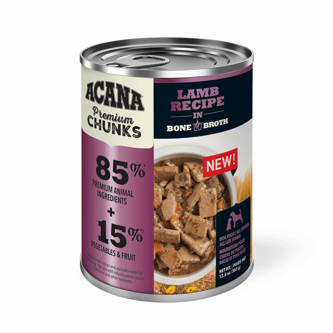 Acana Premium Grain Free Chunks Lamb Recipe in Bone Broth for Dogs
