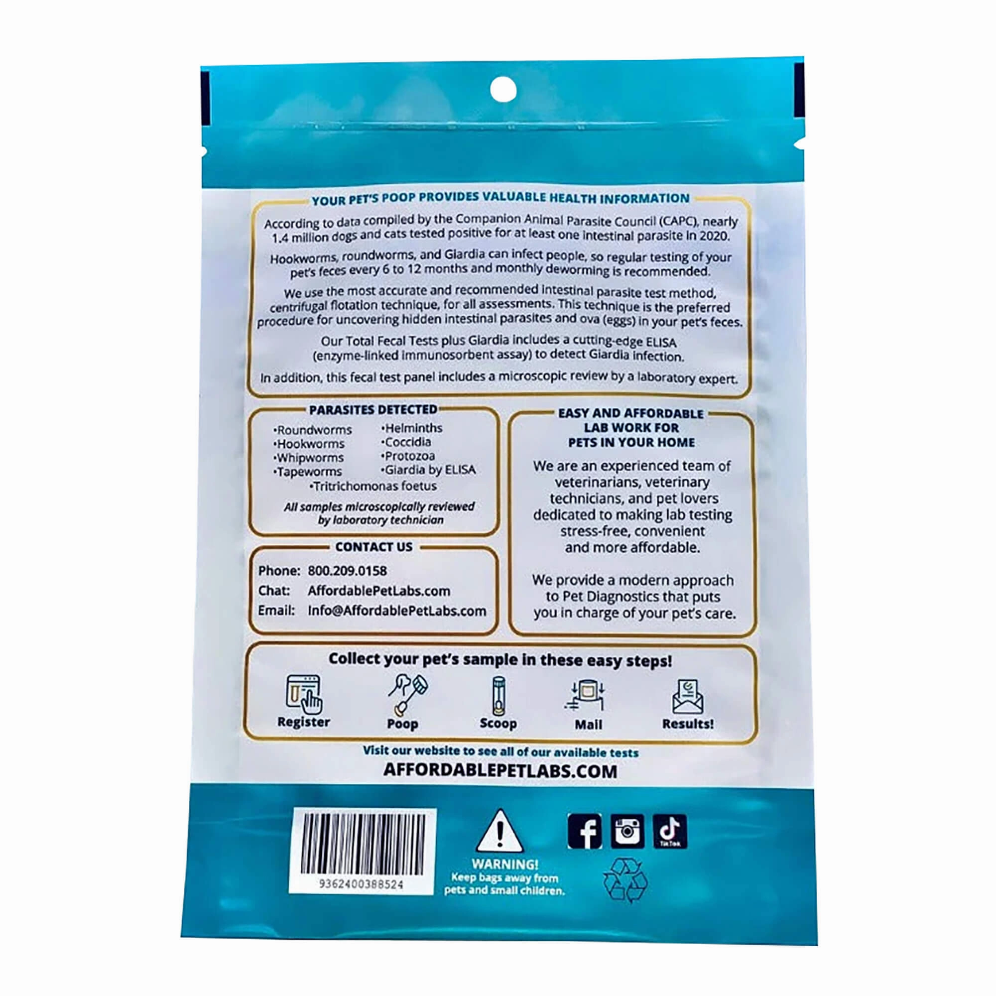 Affordable Pet Labs - Total Fecal Tests Plus Giardia For Dogs & Cats, Easy Home Kit