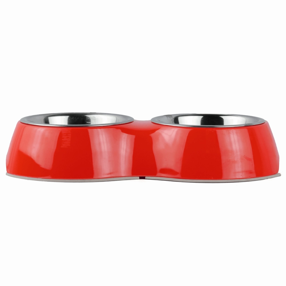 Basil Double Melamine Bowl Dinner Set for Dogs and Cats (Red)