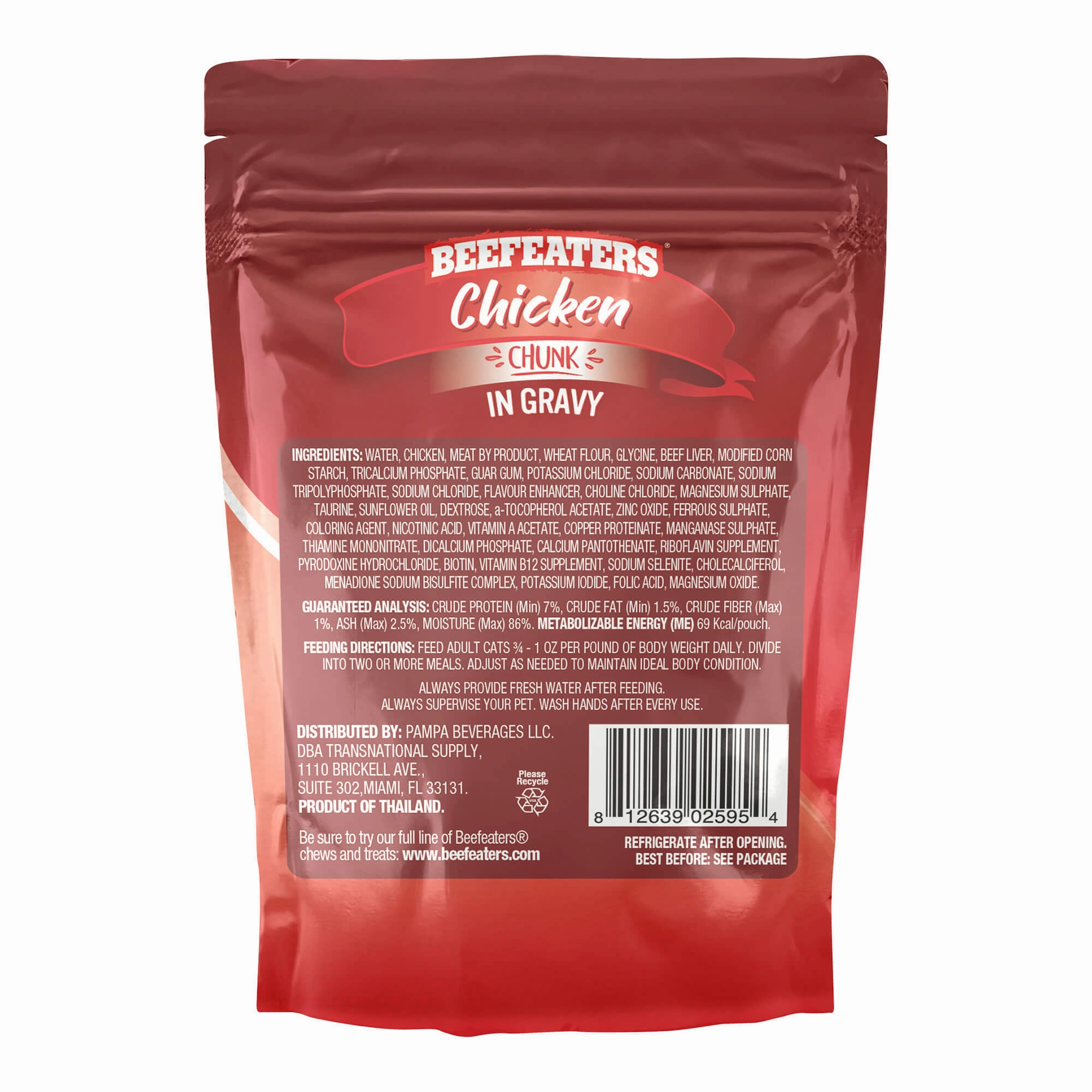 Beefeaters Wet Cat Food Pouch, Chicken Chunk in Gravy, 3 oz, Case of 24