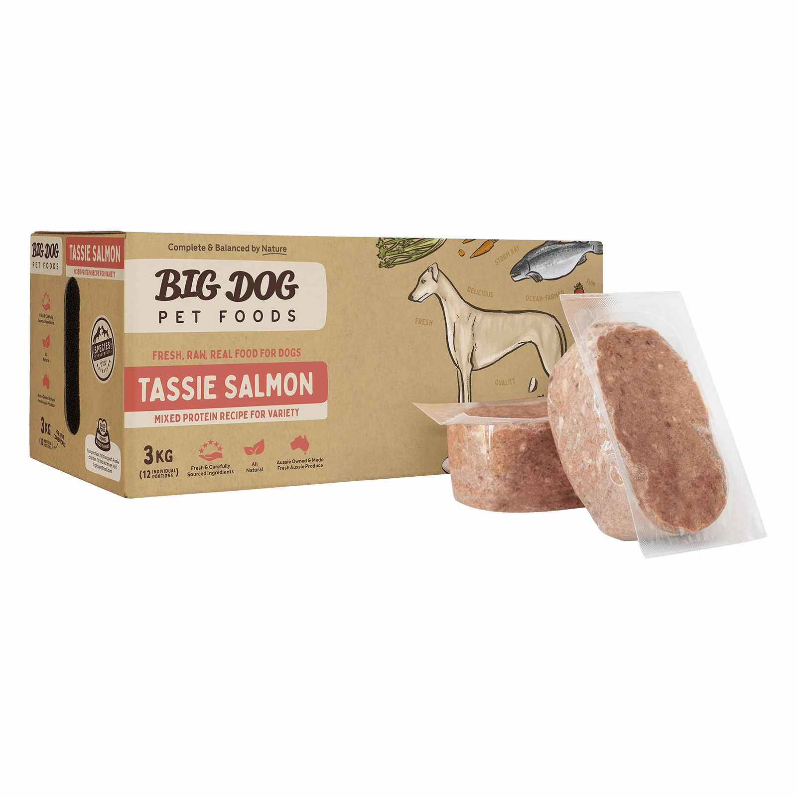 Big Dog Raw Dog Food Tasmanian Salmon 3kg 12pk