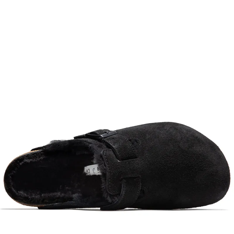 Birkenstock Boston en daim avec doublure en mouton - Noir
