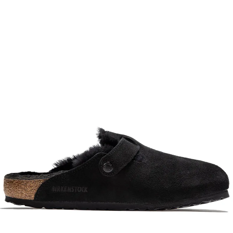 Birkenstock Boston en daim avec doublure en mouton - Noir