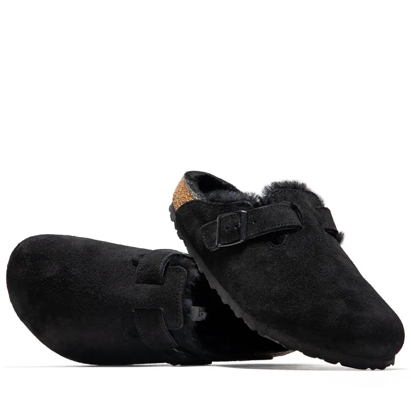 Birkenstock Boston en daim avec doublure en mouton - Noir