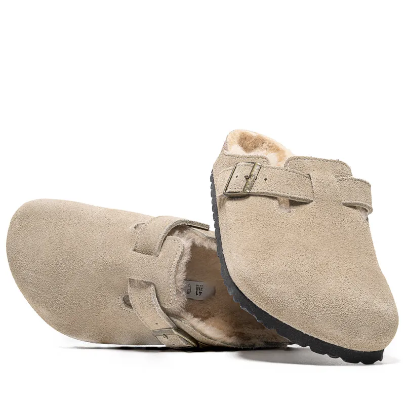 Birkenstock Boston Doublure en daim et mouton - Sable taupe