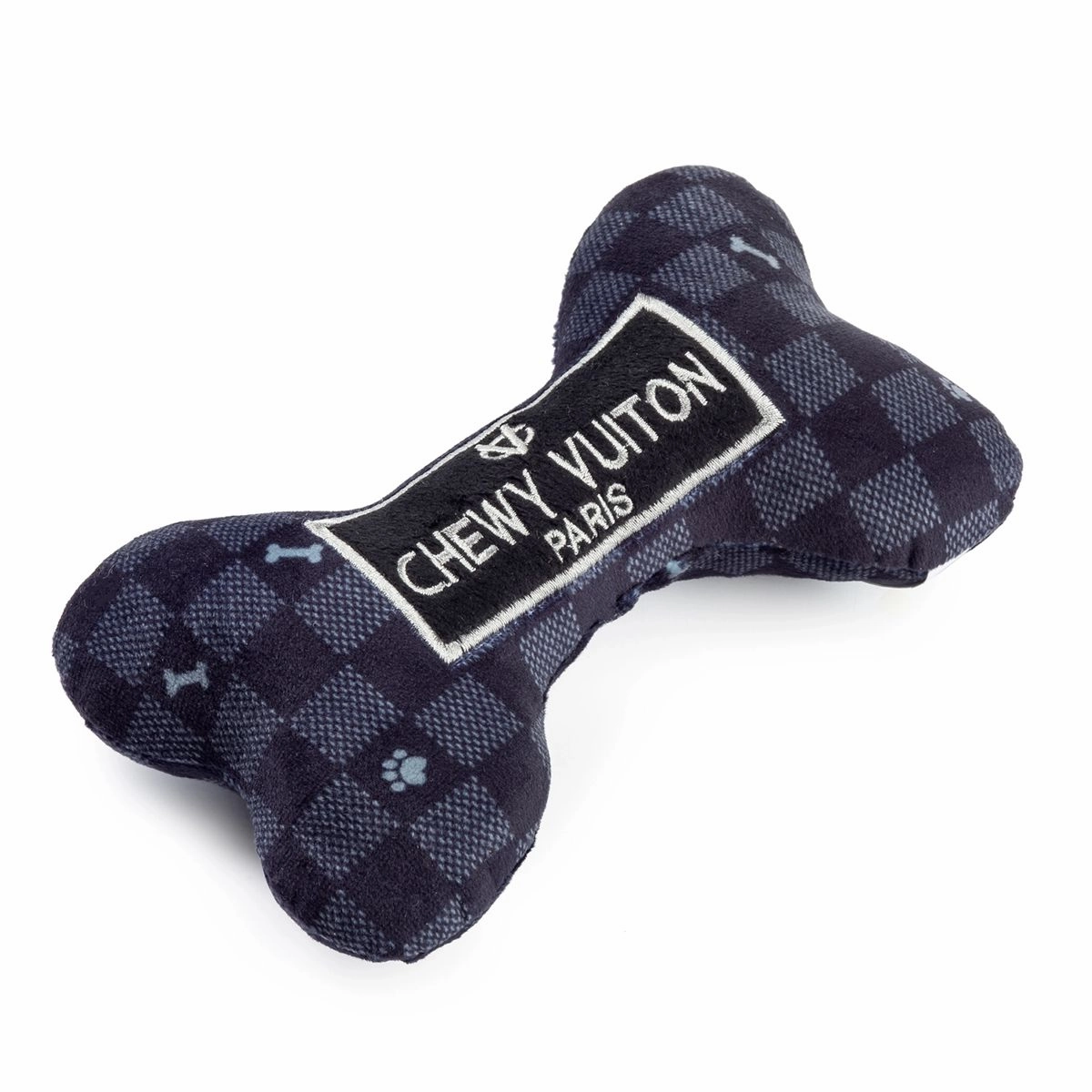 Black Checker Chewy Vuiton Bone Dog Toy