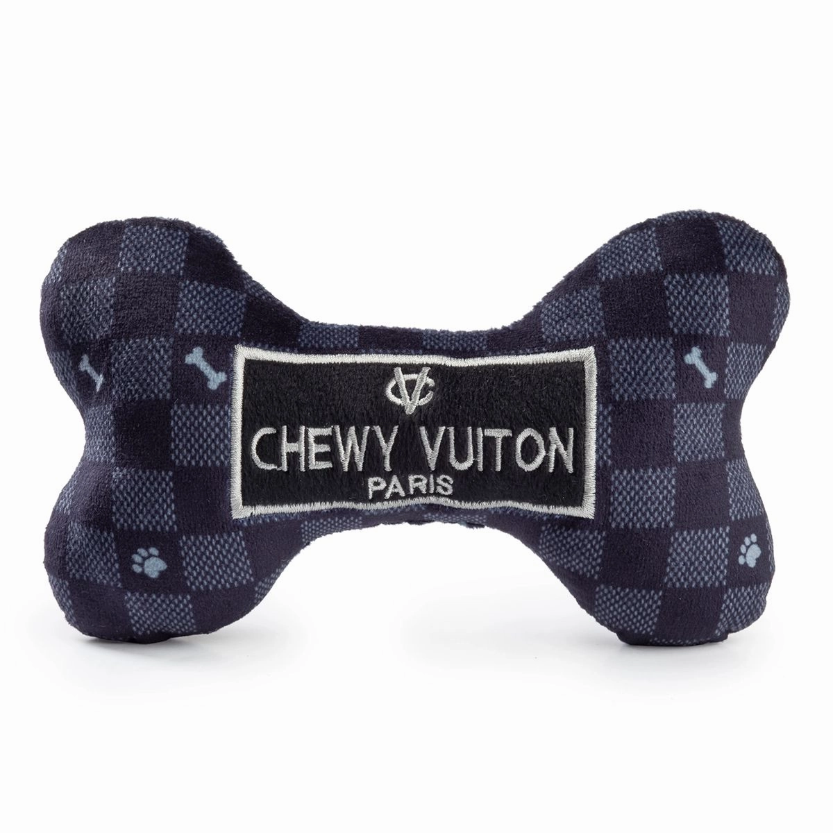 Black Checker Chewy Vuiton Bone Dog Toy