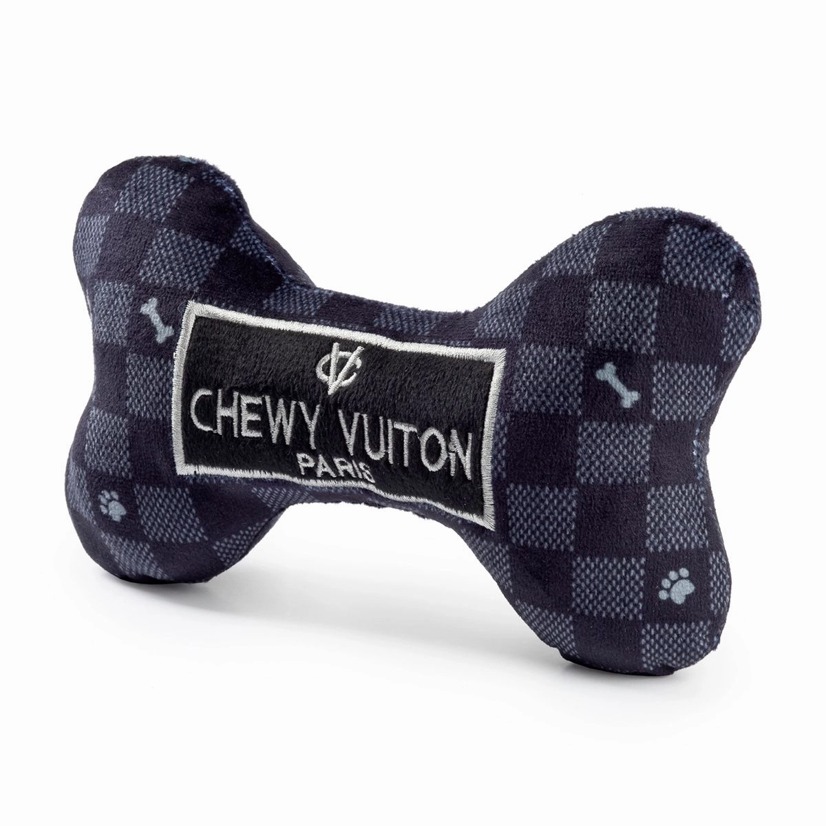 Black Checker Chewy Vuiton Bone Dog Toy