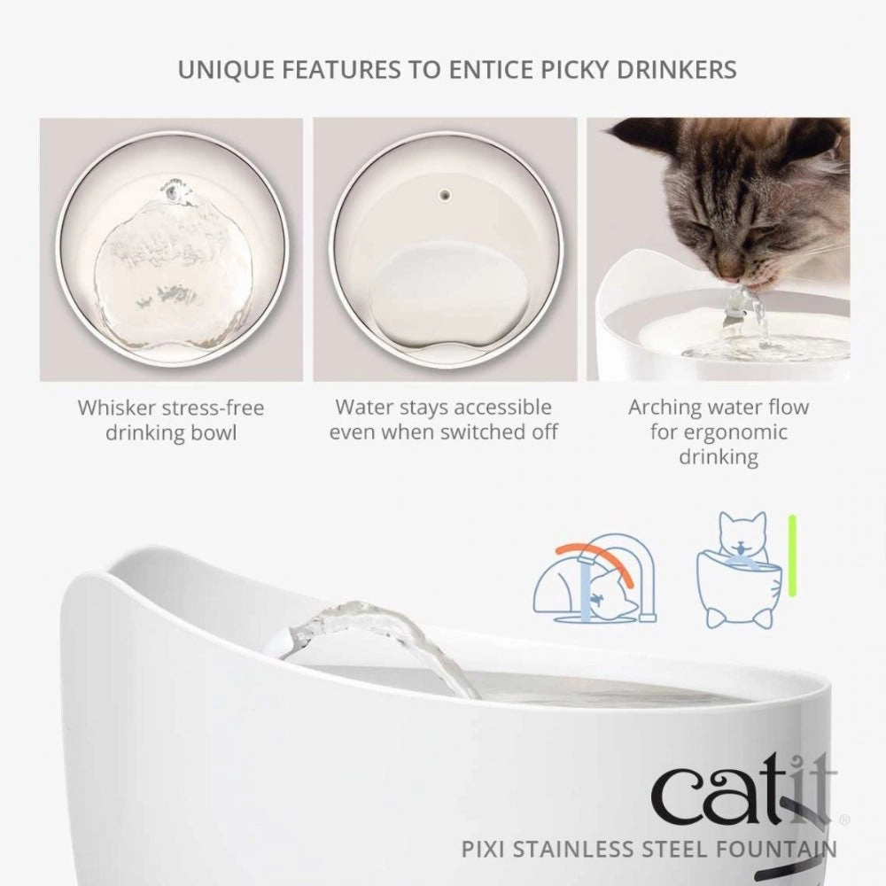 Catit Pixi Drinking Fountain Stainless Steel White 2.5L