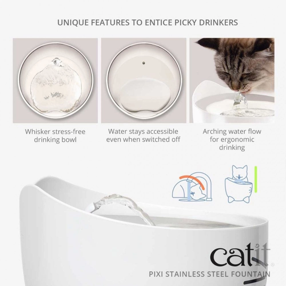 Catit Pixi Drinking Fountain Stainless Steel White 2.5L