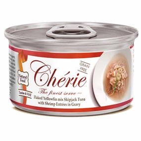 Cherie Flaked Yellowfin Mix Skipjack Tuna With Shrimp Entres In Gravy Canned Cat Food 80g