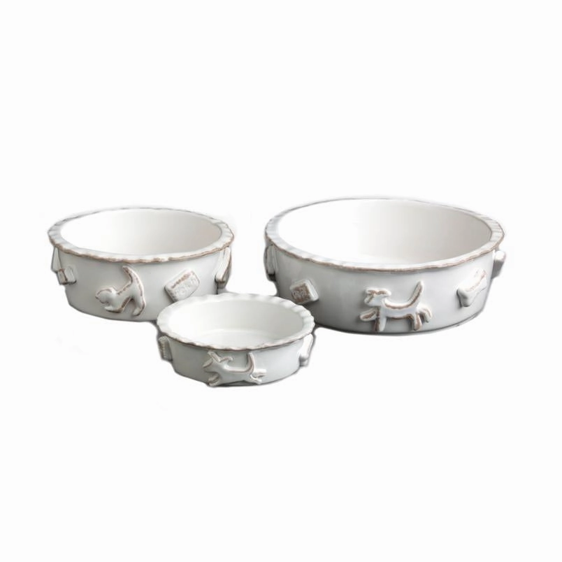 Dog Food/Water Bowl French White