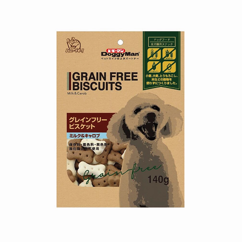 DoggyMan Grain Free Biscuits Milk & Carob 140g