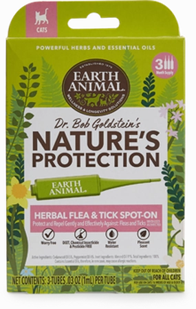 Earth Animal Flea & Tick CAT Herbal Spot On 3pk (.03oz/1ml per tube)