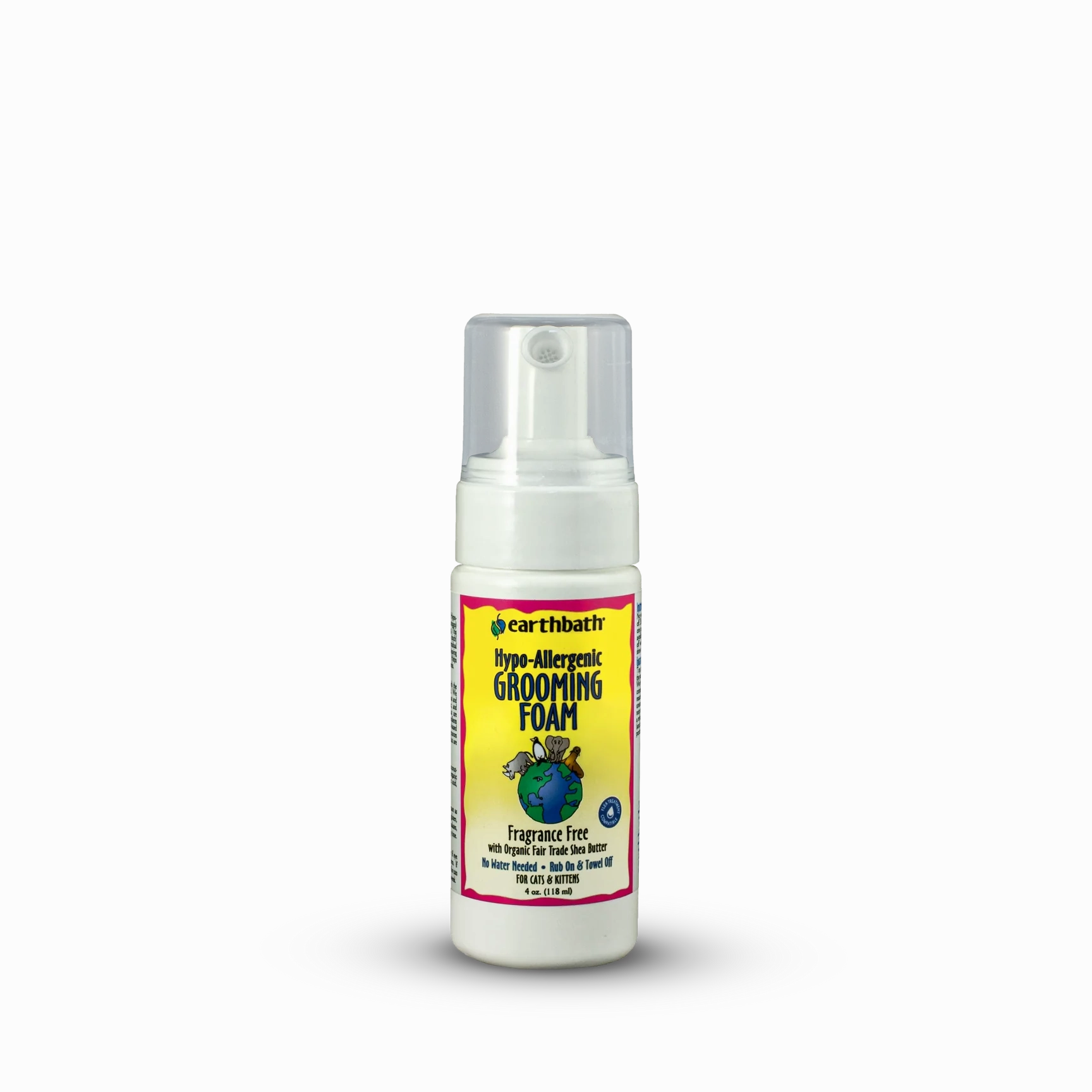 Earthbath Cat Grooming Foam - Fragrance Free Hypo-Allergenic - 4oz Bottle