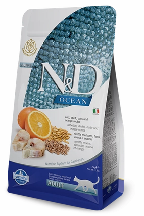 Farmina Ocean N&D Natural & Delicious Adult Cod, Spelt, Oats & Orange Dry Cat Food