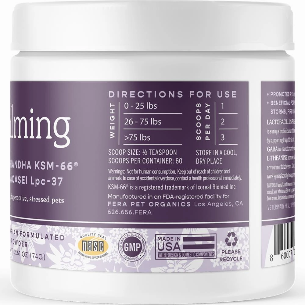 Fera Pets Calming Support Supplement Powder For Cats & Dogs 2.5oz