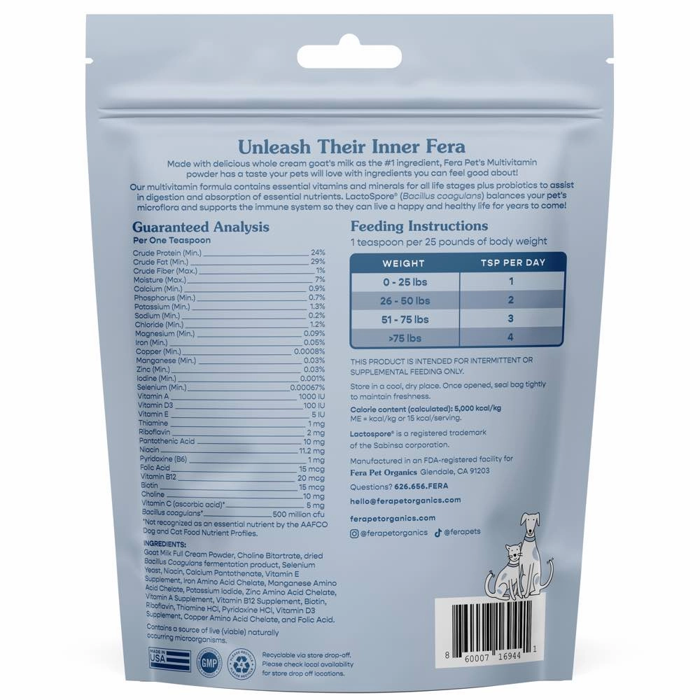 Fera Pets Multivitamin Goat Milk Supplement Powder For Cats & Dogs 6.34oz