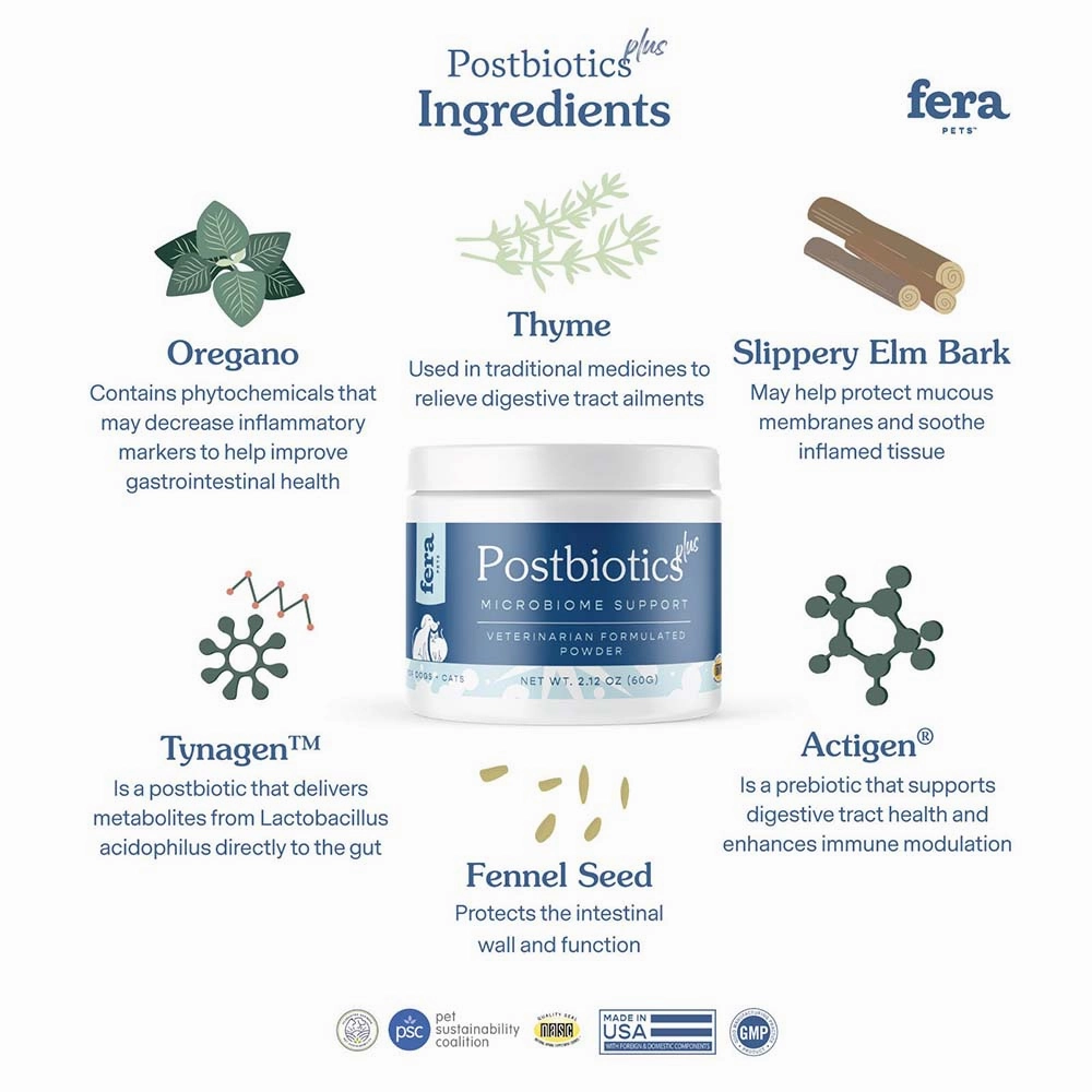 Fera Pets Organic Postbiotics Plus Supplement Powder For Cats & Dogs 2.12oz