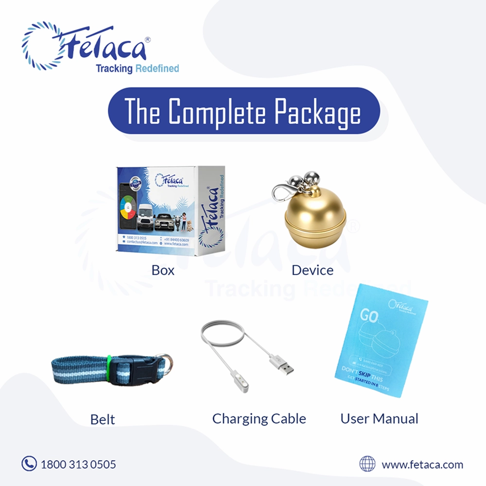 FeTaca Smart Gold Bell Shaped 2G Pet GPS Tracker with 1 Year Advanced Tracking & SIM Data Subscription for Dogs & Cats (Golden)