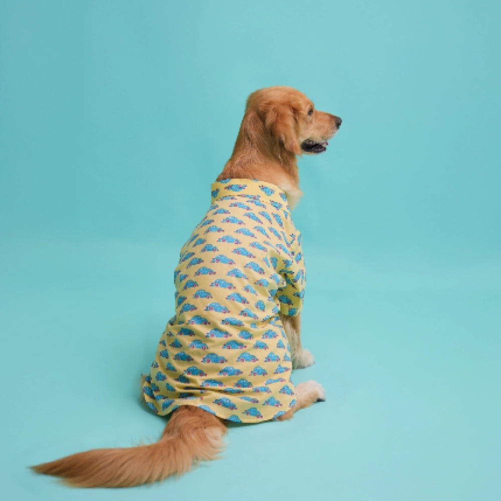 Floof & Co Car Print Cotton Shirt for Dogs (Yellow)