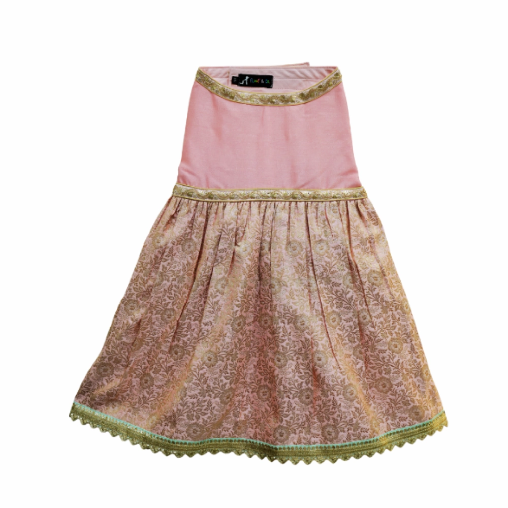 Floof & Co Pastel Banarasi Lehenga for Dogs (Pink/Gold)