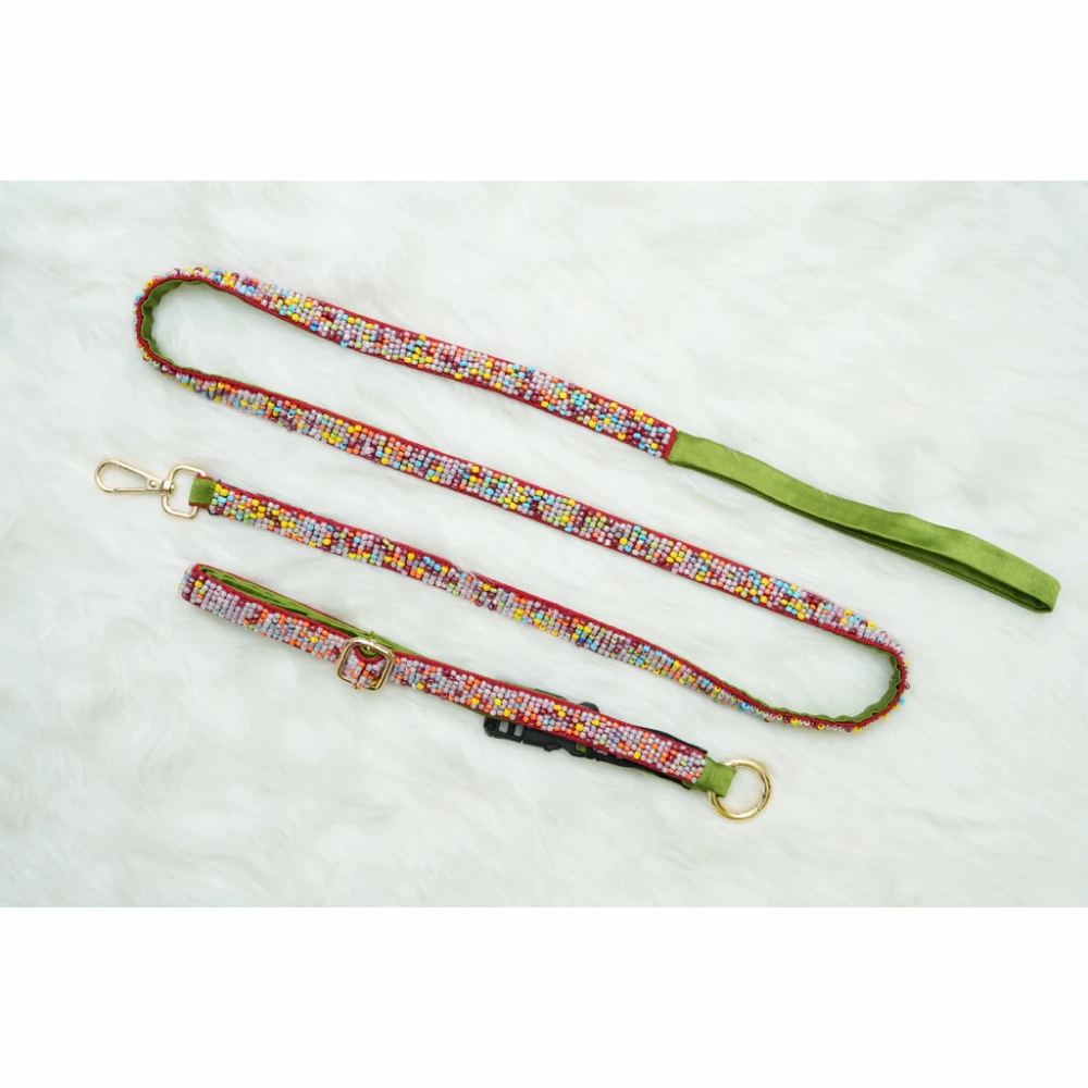 Floof & Co Sprinkles Leash & Collar (Green / Red)